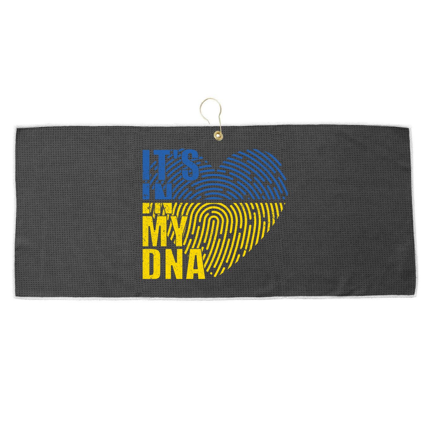 Its In My DNA Urkraine Flag Finger Print Large Microfiber Waffle Golf Towel