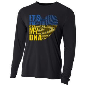 Its In My DNA Urkraine Flag Finger Print Cooling Performance Long Sleeve Crew