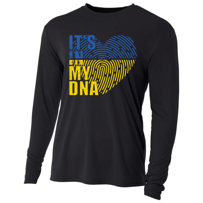 Its In My DNA Urkraine Flag Finger Print Cooling Performance Long Sleeve Crew