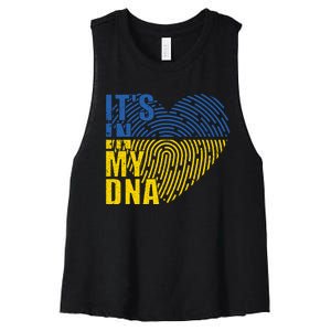 Its In My DNA Urkraine Flag Finger Print Women's Racerback Cropped Tank