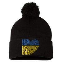 Its In My DNA Urkraine Flag Finger Print Pom Pom 12in Knit Beanie