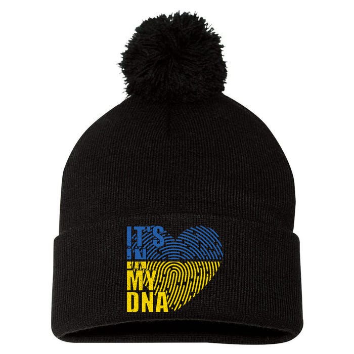 Its In My DNA Urkraine Flag Finger Print Pom Pom 12in Knit Beanie