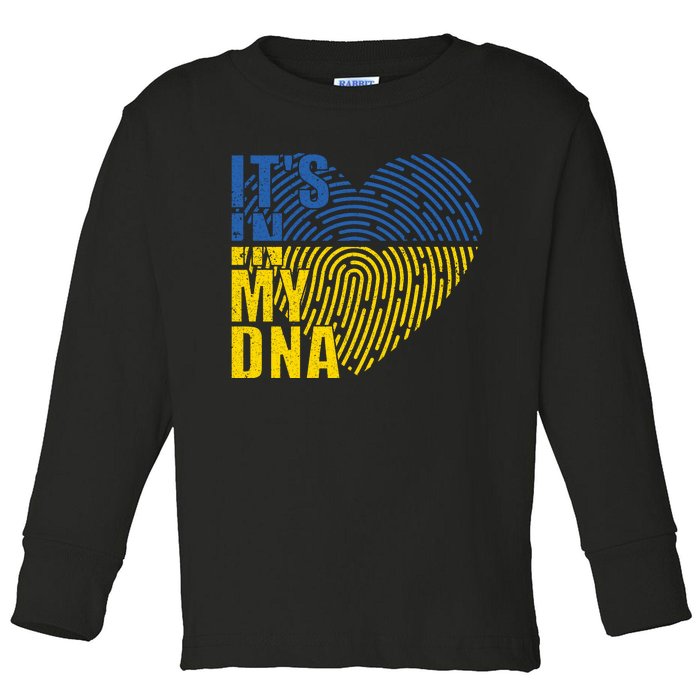 Its In My DNA Urkraine Flag Finger Print Toddler Long Sleeve Shirt