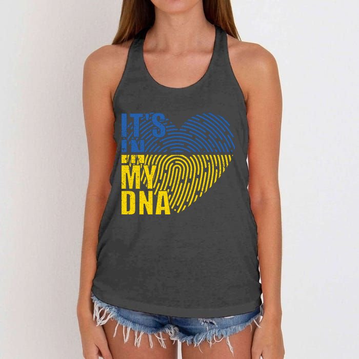 Its In My DNA Urkraine Flag Finger Print Women's Knotted Racerback Tank