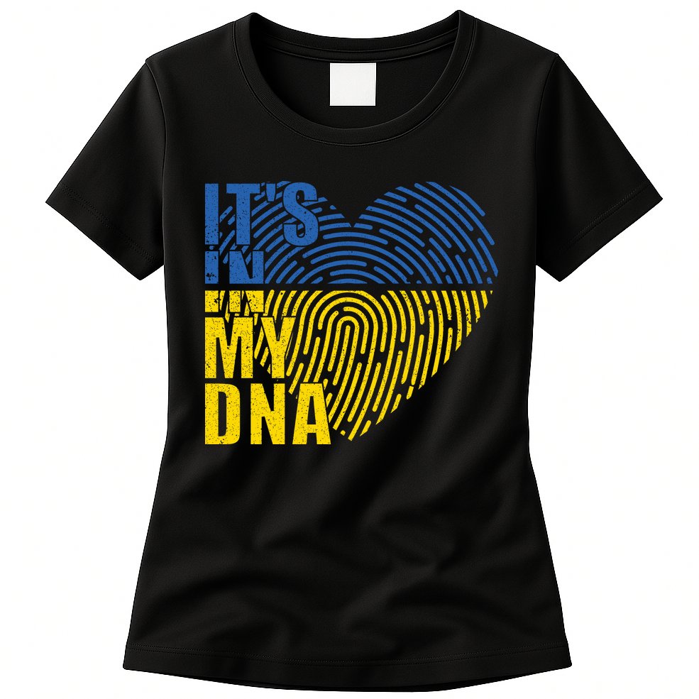 Its In My DNA Urkraine Flag Finger Print Womens T-Shirt