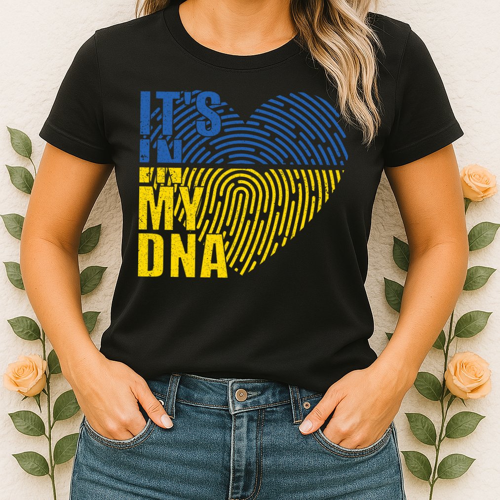 Its In My DNA Urkraine Flag Finger Print Womens T-Shirt