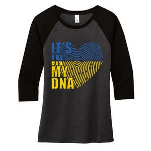 Its In My DNA Urkraine Flag Finger Print Women's Tri-Blend 3/4-Sleeve Raglan Shirt