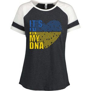 Its In My DNA Urkraine Flag Finger Print Enza Ladies Jersey Colorblock Tee