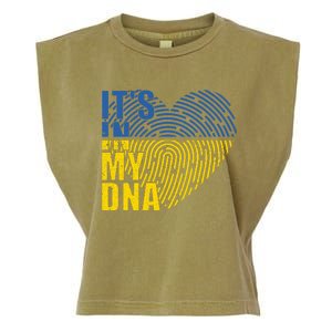 Its In My DNA Urkraine Flag Finger Print Garment-Dyed Women's Muscle Tee