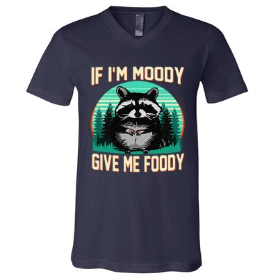 If IM Moody Give Me Foody Funny Sarcastic Raccoon Vintage V-Neck T-Shirt