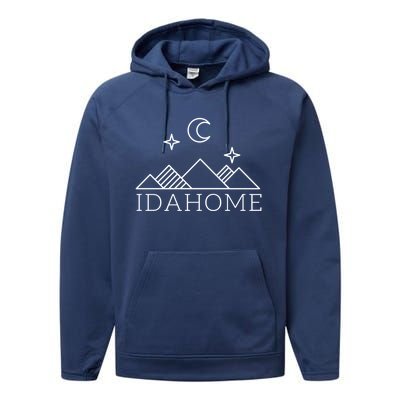 Idahome Idaho Mountain Vibes Moon Outdoor Camp Gift Performance Fleece Hoodie