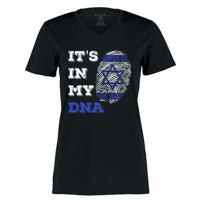 ItS In My Dna Israel Flag Fingerprint Israeli Patriotic Women's Momentum V-Neck T-Shirt