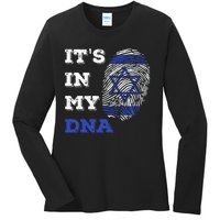 ItS In My Dna Israel Flag Fingerprint Israeli Patriotic Ladies Long Sleeve Shirt