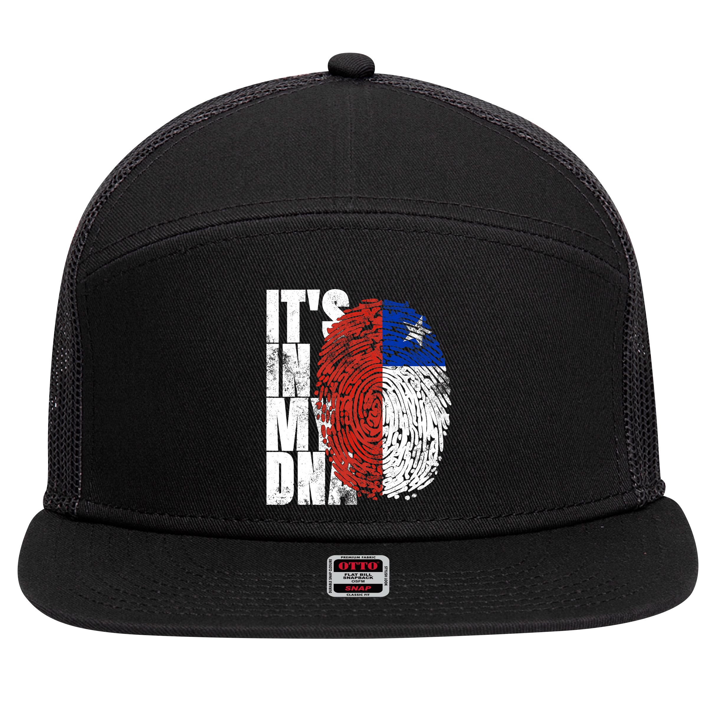 It's In My DNA Chilean Hispanic Gift Chileno Cool Chile Flag 7 Panel Mesh Trucker Snapback Hat