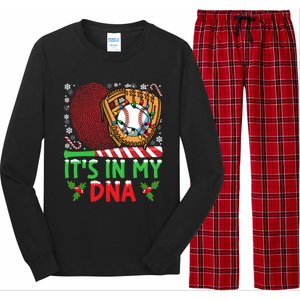 It’S In My Dna Baseball Christmas Lights Snowflakes Cute Gift Long Sleeve Pajama Set