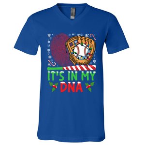 It’S In My Dna Baseball Christmas Lights Snowflakes Cute Gift V-Neck T-Shirt