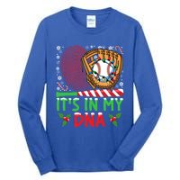 It’S In My Dna Baseball Christmas Lights Snowflakes Cute Gift Tall Long Sleeve T-Shirt