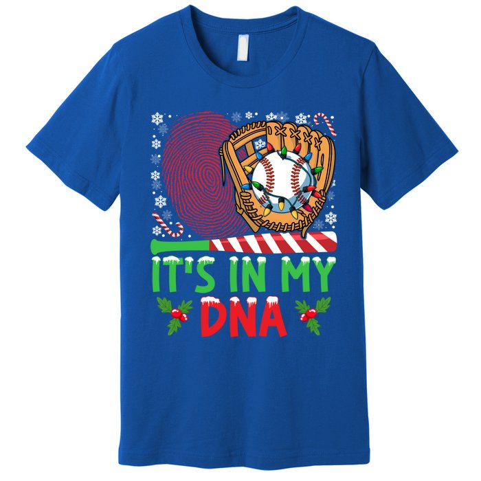 It’S In My Dna Baseball Christmas Lights Snowflakes Cute Gift Premium T-Shirt