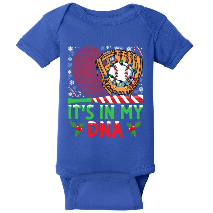 It’S In My Dna Baseball Christmas Lights Snowflakes Cute Gift Baby Bodysuit