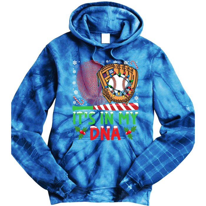 It’S In My Dna Baseball Christmas Lights Snowflakes Cute Gift Tie Dye Hoodie