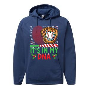 It’S In My Dna Baseball Christmas Lights Snowflakes Cute Gift Performance Fleece Hoodie