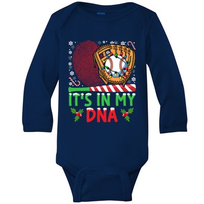 It’S In My Dna Baseball Christmas Lights Snowflakes Cute Gift Baby Long Sleeve Bodysuit