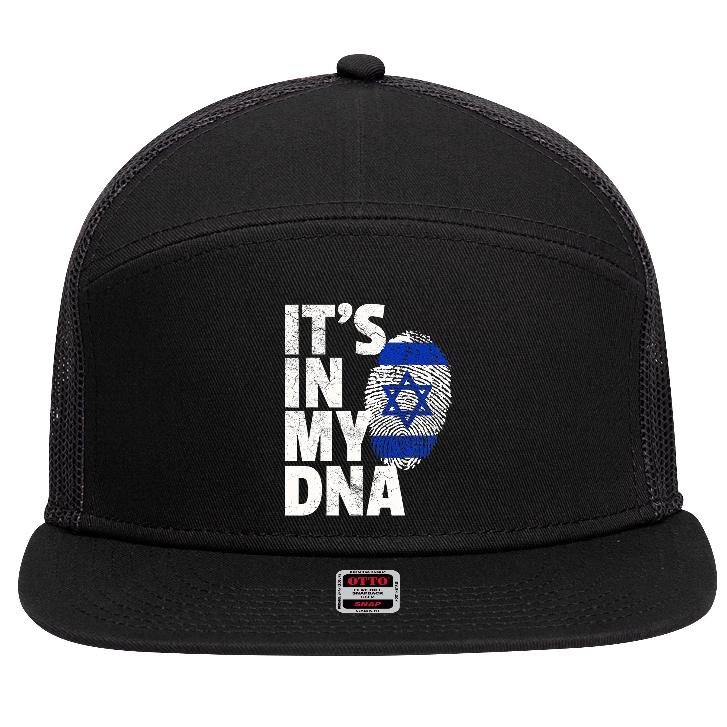 It's In My Dna Israeli Israel Flag National Pride Roots Gift 7 Panel Mesh Trucker Snapback Hat