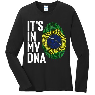 It's In My DNA Brazil Flag Jersey Brazil National Pride Ladies Long Sleeve Shirt