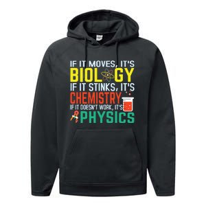 If It Moves Its Biology Stinks Chemistry Funny Performance Fleece Hoodie