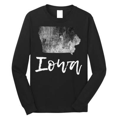 Iowa IA Map Grunge Vintage Graphic Home State Long Sleeve Shirt