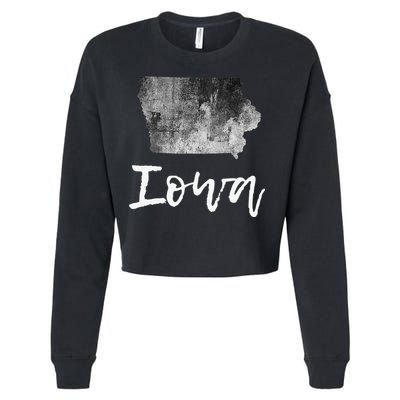 Iowa IA Map Grunge Vintage Graphic Home State Cropped Pullover Crew
