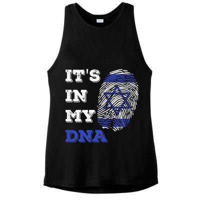 ItS In My Dna Israel Flag Fingerprint Israeli Patriotic Ladies PosiCharge Tri-Blend Wicking Tank