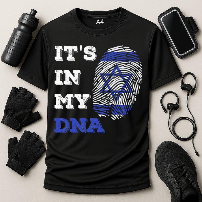 ItS In My Dna Israel Flag Fingerprint Israeli Patriotic Cooling Performance Crew T-Shirt