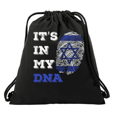 ItS In My Dna Israel Flag Fingerprint Israeli Patriotic Drawstring Bag