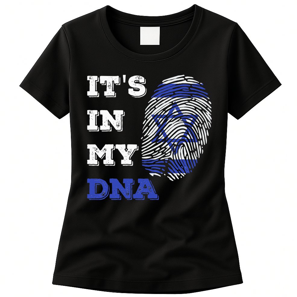 ItS In My Dna Israel Flag Fingerprint Israeli Patriotic Womens T-Shirt