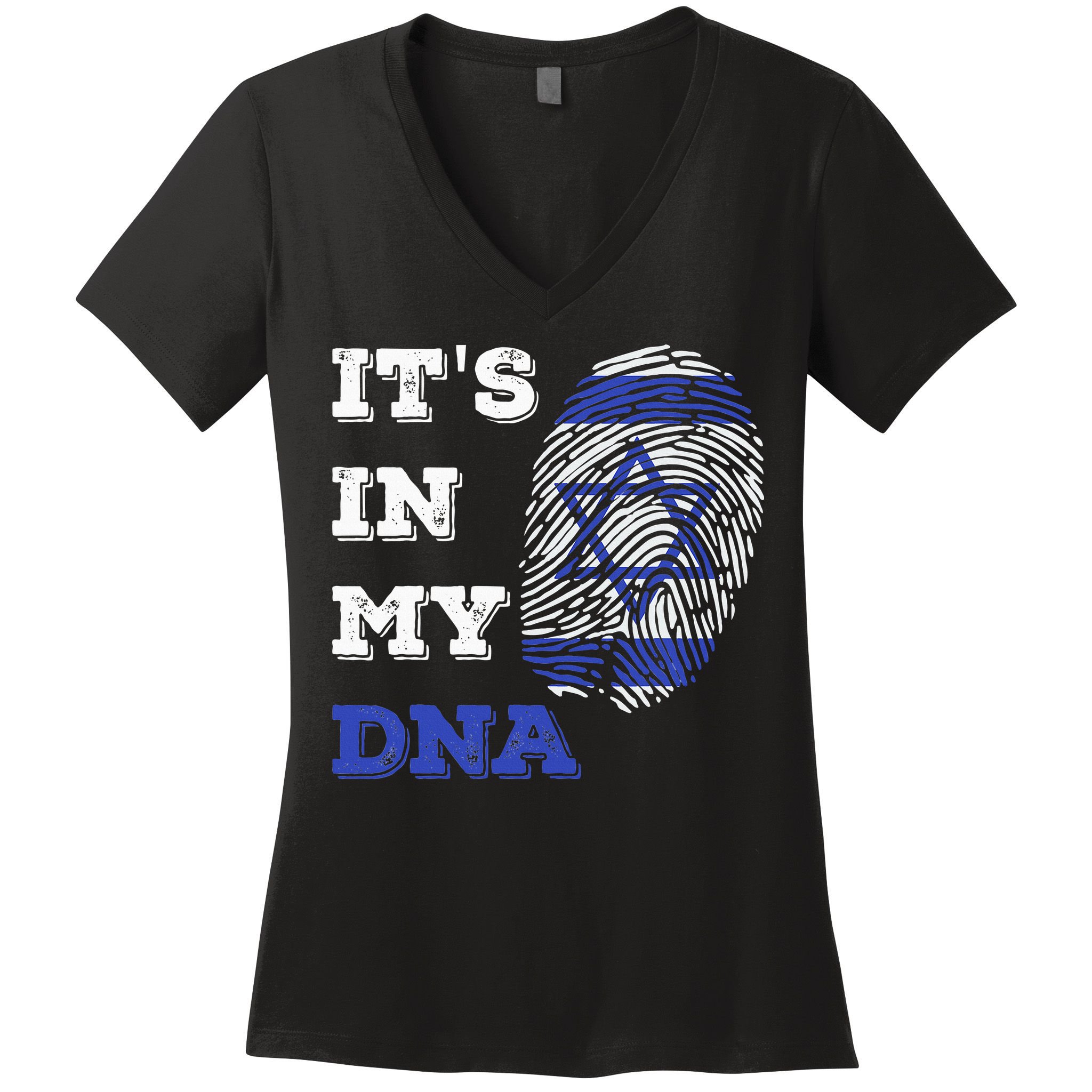 ItS In My Dna Israel Flag Fingerprint Israeli Patriotic Women's V-Neck T-Shirt