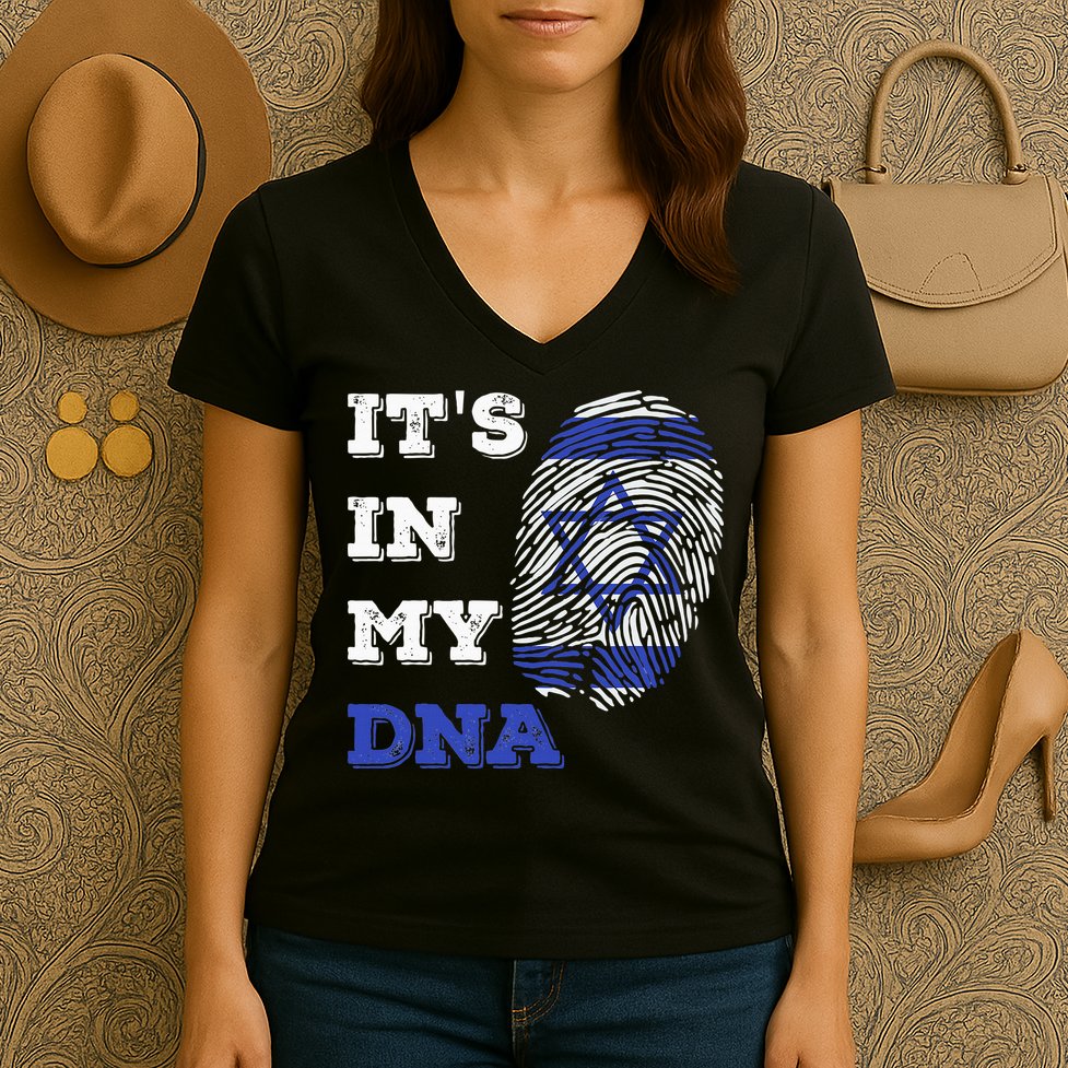 ItS In My Dna Israel Flag Fingerprint Israeli Patriotic Women's V-Neck T-Shirt
