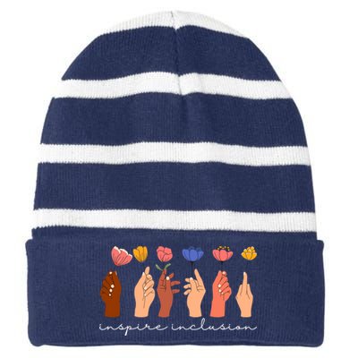 Inspire Inclusion National Womens Day Floral Striped Beanie with Solid Band