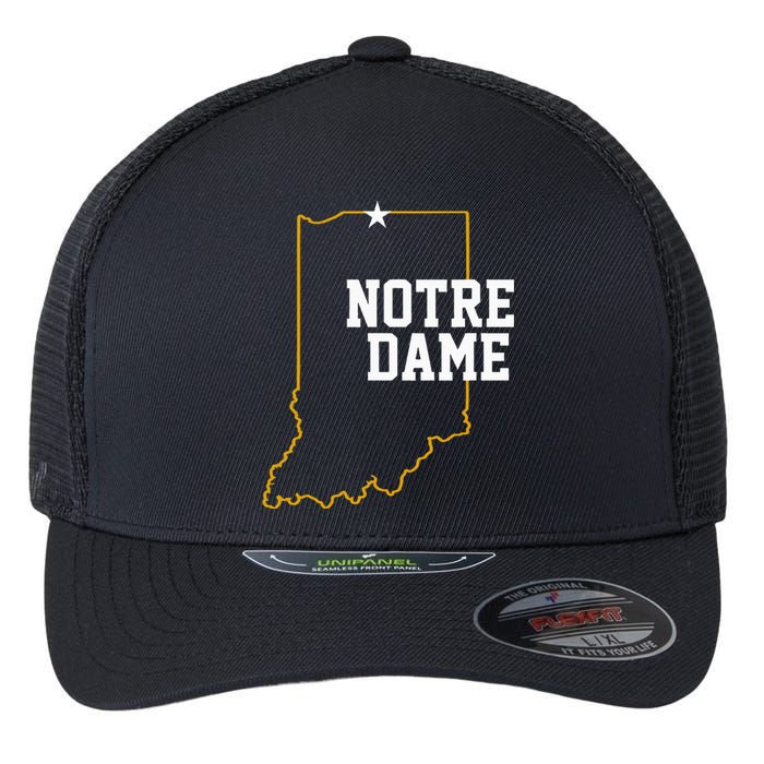 Indiana In N.O.T.R.E D.A.M.E State Of Indiana Flexfit Unipanel Trucker Cap