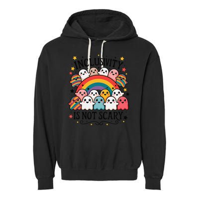 Inclusivity Is Not Scary  Cute Ghost Welcome Here Funny Garment-Dyed Fleece Hoodie