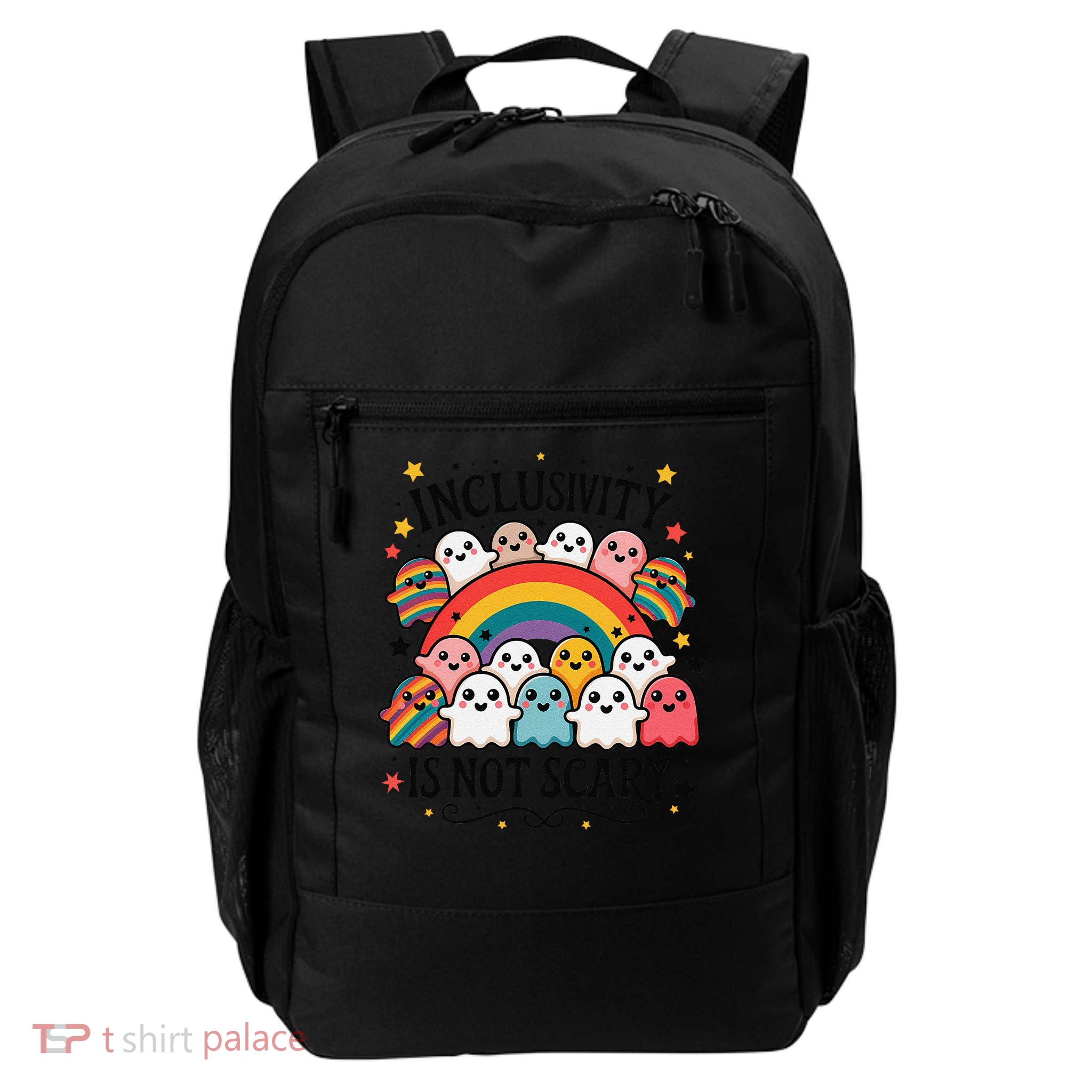 Inclusivity Is Not Scary  Cute Ghost Welcome Here Funny Daily Commute Backpack