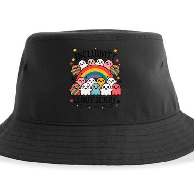 Inclusivity Is Not Scary  Cute Ghost Welcome Here Funny Sustainable Bucket Hat