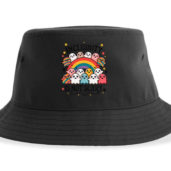 Inclusivity Is Not Scary  Cute Ghost Welcome Here Funny Sustainable Bucket Hat