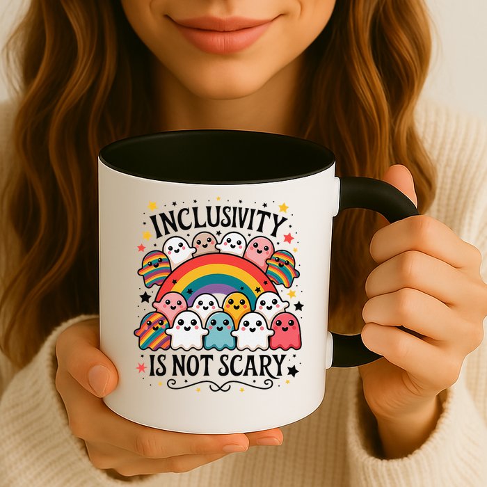 Inclusivity Is Not Scary  Cute Ghost Welcome Here Funny Mug