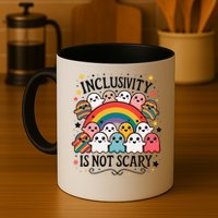 Inclusivity Is Not Scary  Cute Ghost Welcome Here Funny Mug