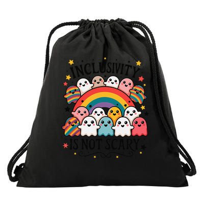 Inclusivity Is Not Scary  Cute Ghost Welcome Here Funny Drawstring Bag