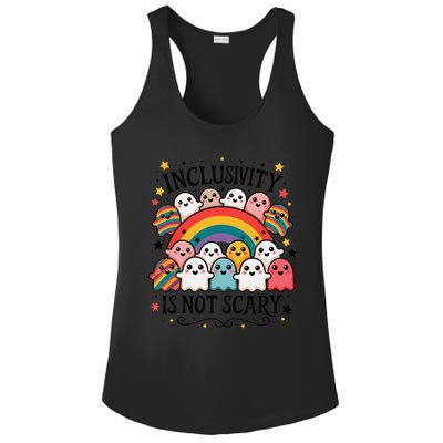 Inclusivity Is Not Scary  Cute Ghost Welcome Here Funny Ladies PosiCharge Competitor Racerback Tank