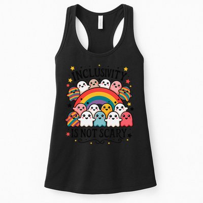 Inclusivity Is Not Scary  Cute Ghost Welcome Here Funny Womens Tank Top