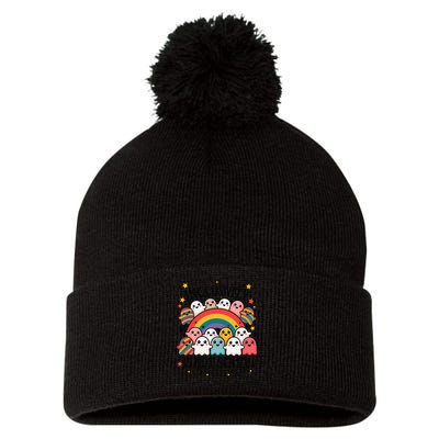 Inclusivity Is Not Scary  Cute Ghost Welcome Here Funny Pom Pom 12in Knit Beanie