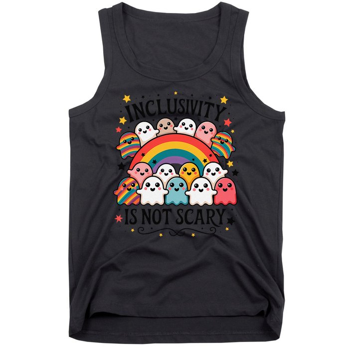 Inclusivity Is Not Scary  Cute Ghost Welcome Here Funny Tank Top